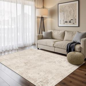 Art&Tuft Washable Rugs 4x6, Anti-Slip Backing Abstract 4x6 Rug, Stain Resistant Rugs for Living Room, Foldable Machine Washable Area Rug (4'x6', Beige)
