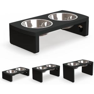 Elevated Dog Bowls, Bamboo Raised Dog Bowl for Small Dogs & Cats, with 2 Stainless Steel Bowls (4'' Tall-20oz Bowl, Black)