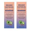 JISKG 2 Pcs Organic Castor Oil with Rose Quartz Roller, 100% Pure Cold-Pressed Castor Oil for Hair Growth, Eyelashes, Eyebrows & Moisturizes Skin Care, Hexane-Free