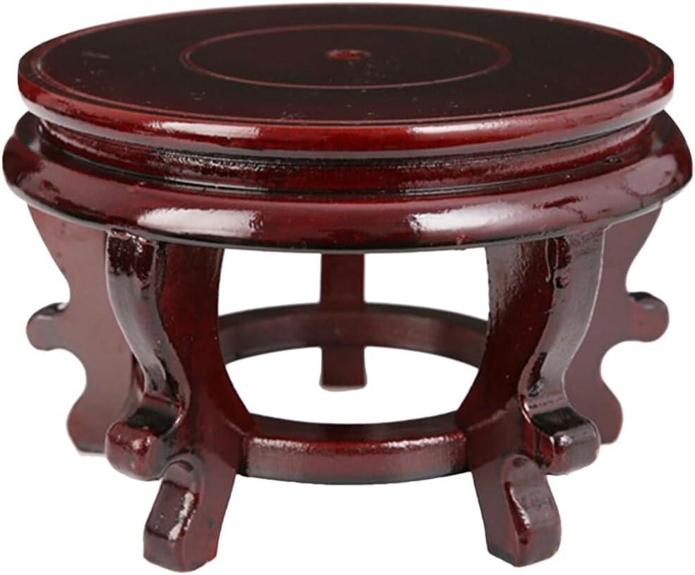 BESTOYARD Wooden Plant Stand Indoor Outdoor, Dark Red Round Flower Pot Holder, Sturdy Oriental Display Base for Fish Bowl, Vase, Succulent, 6.29*4 Inch