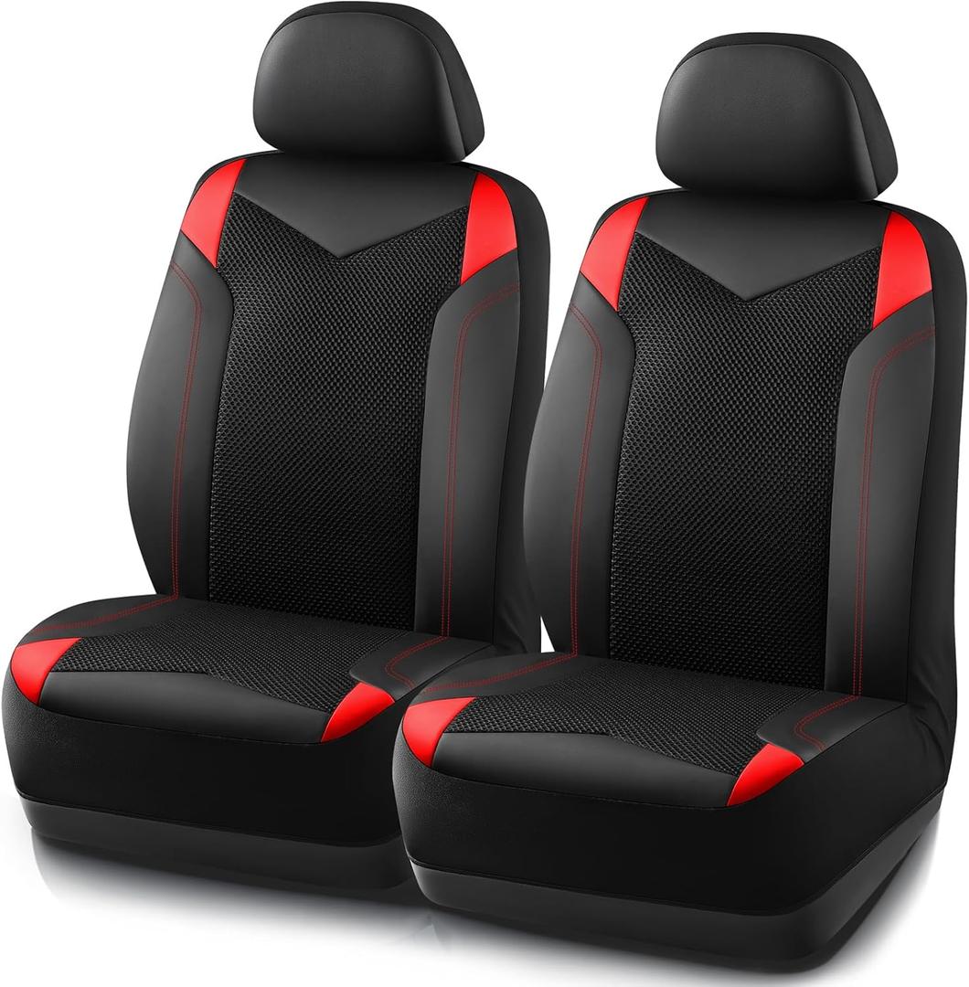 PIC AUTO Car Seat Cover, Super Breathable Mesh Front Seat Cover for Cars, Red Leather Seat Covers, Universal Fit, Durable, Airbag Compatible, Suitable for SUVs, Trucks, Sedans, and Vehicles