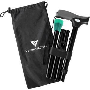 FSA/HSA Eligible, Vaunn Medical Easy Grip Height Adjustable Folding Cane/Walking Stick with Strap/Pouch- Compact, Portable, and Safe Walking Assistant- Non-Slip Grip Handle- Men, Women, Elderly