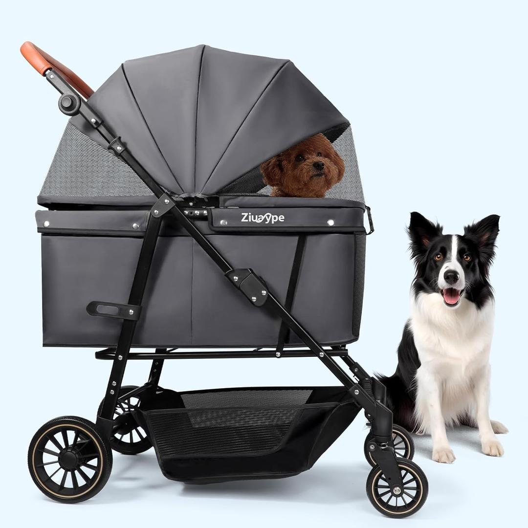Dog Stroller for Large & Medium Dogs (20132 lbs), Pet Stroller for 2 Small Dogs, Cat Strollers for 2 Cats, Extra Large Heavy Duty, Foldable & Fully Ventilated Design, Gray