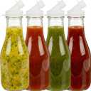 kitchentoolz 4 Pack  32oz Glass Salad Dressing Shaker Bottles  Tall Dressing Dispenser Containers with Pour Spouts and Tamper-Proof Lids for Marinades and Sauces