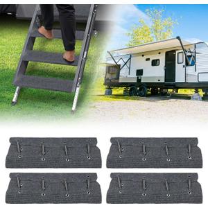 WATERWICH RV Step Covers Rugs 4 Pack RV Camper Step Covers with Install Hooks Fit 22 Inch RV Stairs for RV Mobile Home Campers Trailer Vans, Grey