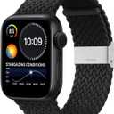 Bandiction Compatible with Apple Watch Bands 44mm/45mm/46mm/49mm/42mm(series 3 2 1), iWatch Bands Women Men,Adjustable Braided Solo Loop Elastic Sport Band (Black)