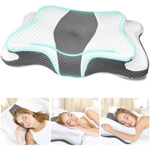 CHxxy Cervical Neck Pillow for Pain Relief Sleeping, Contour Memory Foam Pillows, Ergonomic Side Sleeper Pillows for Adults, Orthopedic Neck Support Pillow for Back Stomach Sleepers, Size 65*38*10/13.5 cm