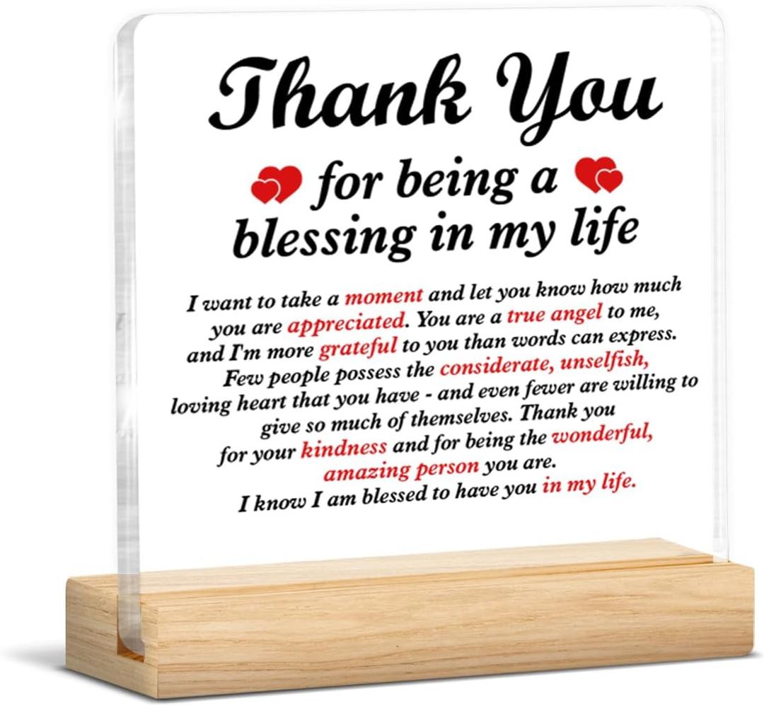 Thank You Gifts for Women Men, Appreciation Religious Gifts for Coworker Principal Friends, Thank You for Being a Blessing in My Life Acrylic Plaque Sign with Wooden Stand Home Office Decor