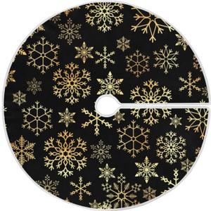 4 x Christmas Tree Skirt 36 Inch Gold Black Snowflake Xmas Tree Mat Christmas Decorations for Xmas Happy New Year Holiday Indoor Party Burlap Tree Skirt Small Ornament (Medium, A001)