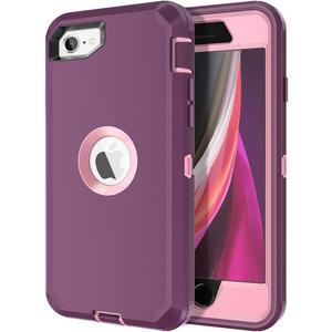 for iPhone SE 2022/2020 Case Built-in Screen Protector Shockproof Dust/Drop Proof 3 in 1 Full Body Rugged Heavy Duty Cover for Apple iPhone SE 3rd/2nd Gen 4.7, Purple/Pink