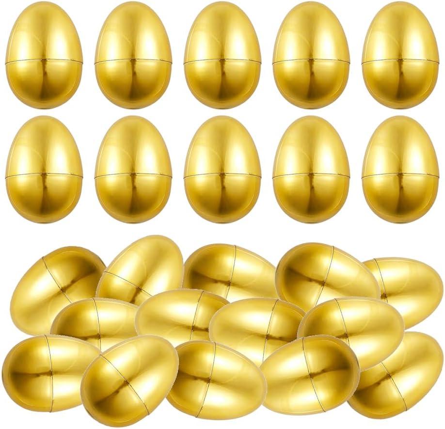 24 Pcs Golden Easter Eggs,Fillable Empty Easter Eggs,2.4 x 1.6 in Shiny Metallic Gold Plastic Eggs,Easter Treats Fillers,Easter Basket Stuffers Eggs,DIY Easter Party Favors,Easter Decoration