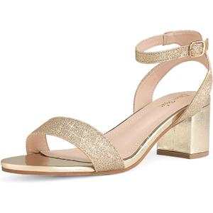 DREAM PAIRS Women's Open Toe Ankle Strap Low Block Chunky Heels Sandals Party Dress Pumps Shoes (6, Gold/Glitter)