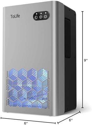 ToLife Dehumidifiers for Home 95 OZ Water Tank, 1000 sq.ft Dehumidifier for Basement Bedroom Bathroom with Auto Shut Off 7 Colors LED Light, Silver