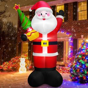 8 FT Tall Giant Santa Inflatable Christmas Decorations Outdoor Tree Blowups, Funny Cute Xmas Blow Up Yard Decoration Build-in LED Lights & Tethers Stakes Winter Holiday Indoor Party Garden Lawn Decor