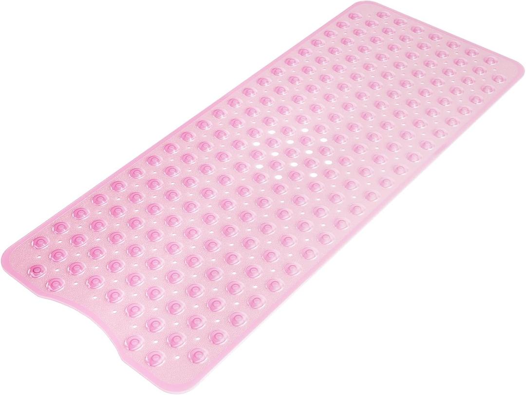 AmazerBath Shower Mat Non Slip 40 x 16 Inches, Shower Stall Mats with Suction Cups and Drain Holes, Non Slip Bath Mat for Tub for Elderly & Kids, Clear Pink