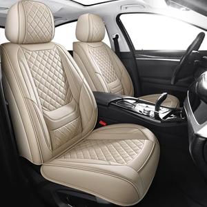 Chezope Leather Seat Covers, Beige Car Seat Covers Front Pair, Breathable Car Seat Protectors, Wear-Resistant Car Accessories, Universal Fit for Most Cars,SUVs Truck (Beige-Diamonds, Front Pair)