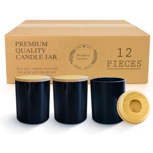 Aroparc 12 Pack 10oz Black Candle Jars With Lids, Bulk Container Tumbler for Making Supplies - Gloss Black