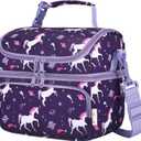 Kasqo Lunch Bag Kids, Dual Compartment Insulated Cooler Bag 7.5L Girls Boys Toddler Lunch Box Containers for Daycare School Kindergarten Travel Purple Unicorn