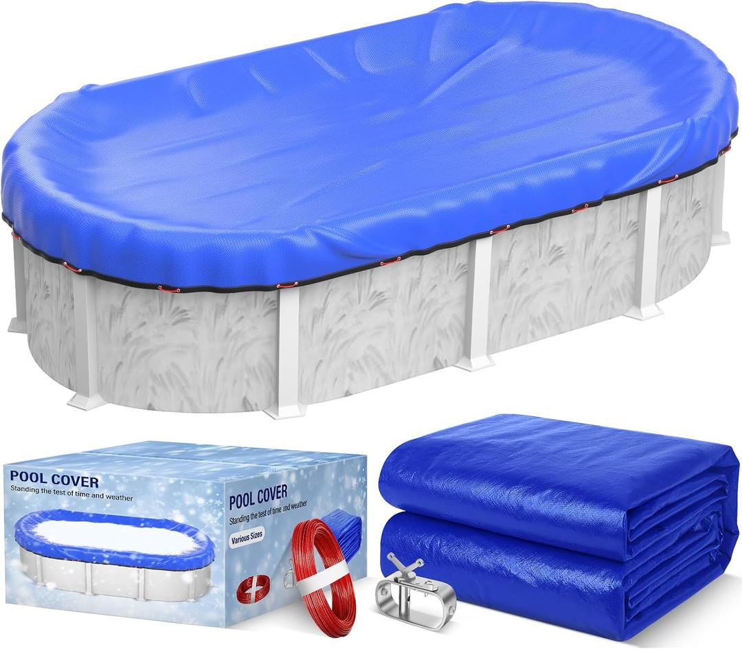 18 x 33FT Oval Pool Cover 500D Extra Thick Above Ground Pool Cover Blue