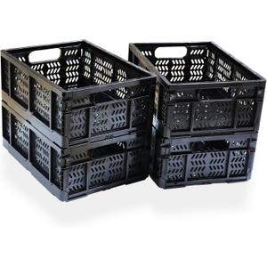 4-Pack Plastic Storage Crates,20L Foldable Baskets,Collapsible Crates, Storage Baskets and Bins for Toys, Home Storage, Office Products, Christmas Gifts, Easter Eggs (Black)