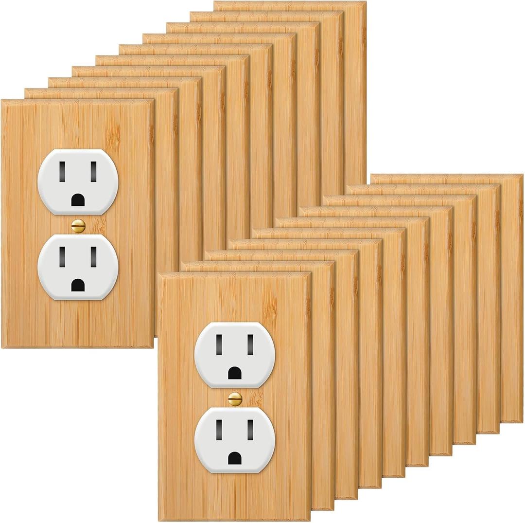 Pinkunn 20 Pieces Wooden Light Switch Cover Plate 4.5 x 2.76 Inch Bamboo Wooden Decorative Double Hole Outlet Covers Wall Plate for Bedroom Kitchen Home