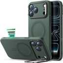 ESR Silicone Case for iPhone 17 Pro Max, Built-in Camera Stash Stand Compatible with MagSafe, Military-Grade Drop Protection Magnetic Phone Case for iPhone 17 Pro Max, Cloud Series, Olive Green