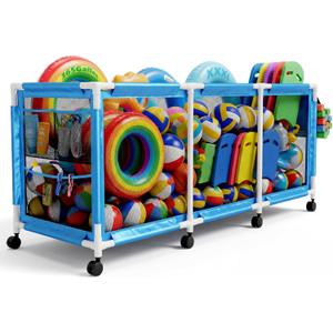 Jotesnew 365 Gallon 103" Pool Storage Bin XXXL Extra Large Swimming Pool Float Storage Bin, Pool Noodles Holder, Toys, Floats and Balls Mesh Rolling Storage Organizer Bin, 103" Lx32 Wx35 H (Blue)