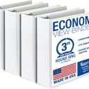 Samsill 3 Inch 3 Ring Binders, Economy Round Ring, Clear View Cover, 550 Sheet Capacity - for School, Home, Office - White, 4 Pack