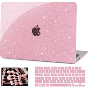 G JGOO Compatible with MacBook Air 13 inch Case 2026 2025-2022 M5 A3449 M4 A3240 M3 A3113 M2 A2681, Glitter Hard Shell for MacBook Air 13.6 inch Case + Keyboard Cover + Screen Protector, Sparkly Pink