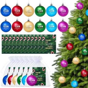 Jenaai 12 Set Christmas Team Appreciation Gifts for Employees Coworkers Staff Ball Ornaments for Christmas Tree, with Organza Bags & Thank You Cards
