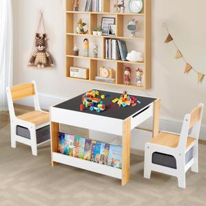 Asweets Kids Table and Chair Set,4 in 1 Toddler Desk with Storage Drawer,Wooden Activity Table for 2 in 1 Detachable Tabletop,Bookshelf,Suitable for Classroom,Home,Nursery,Playroom (Pure White)