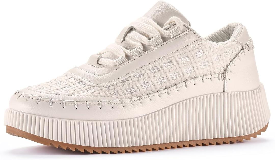 CGRRBW Women's Platform Sneakers Comfortable Fashion Sneakers Walking Shoes (8.5, Beige)