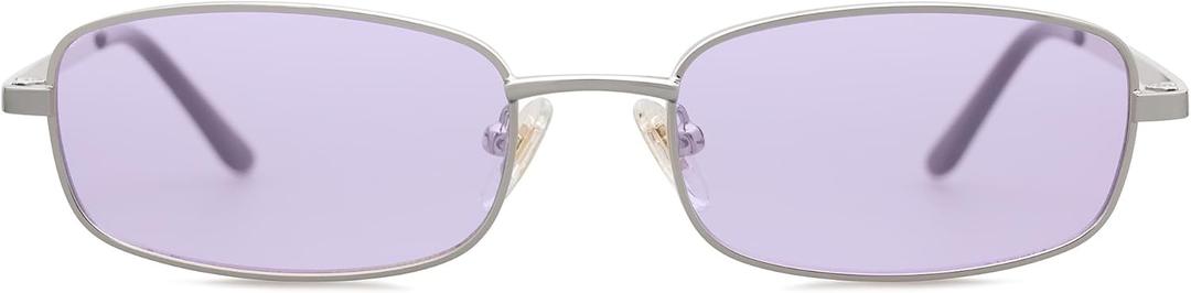 SOJOS Small Y2k Narrow Rectangle Sunglasses Womens Mens Retro 80s 90s Skinny Sunnies SJ1187 (Silver/Tinted Purple)