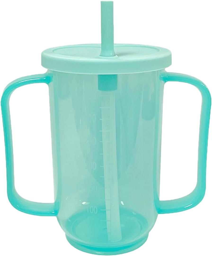Adult Sippy Cups for Elderly 12oz Sippy Cup with 2 Handles No Spill Cups for Adults Straw Cups Dysphagia Cups for Disabled Patients (Green)