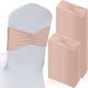 Moukeren 50 Pcs Spandex Chair Sashes Bows Stretch Chair Bands Slider Sashes Elastic Ties Ribbon Covers for Wedding Party Events Ceremony Birthday Banquet Decorations (Nude)