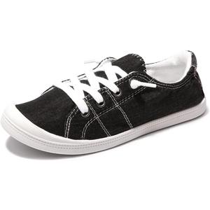 Women's Slip On Canvas Sneaker Low Top Casual Walking Shoes Classic Comfort Flat Fashion Sneakers (8, Black)