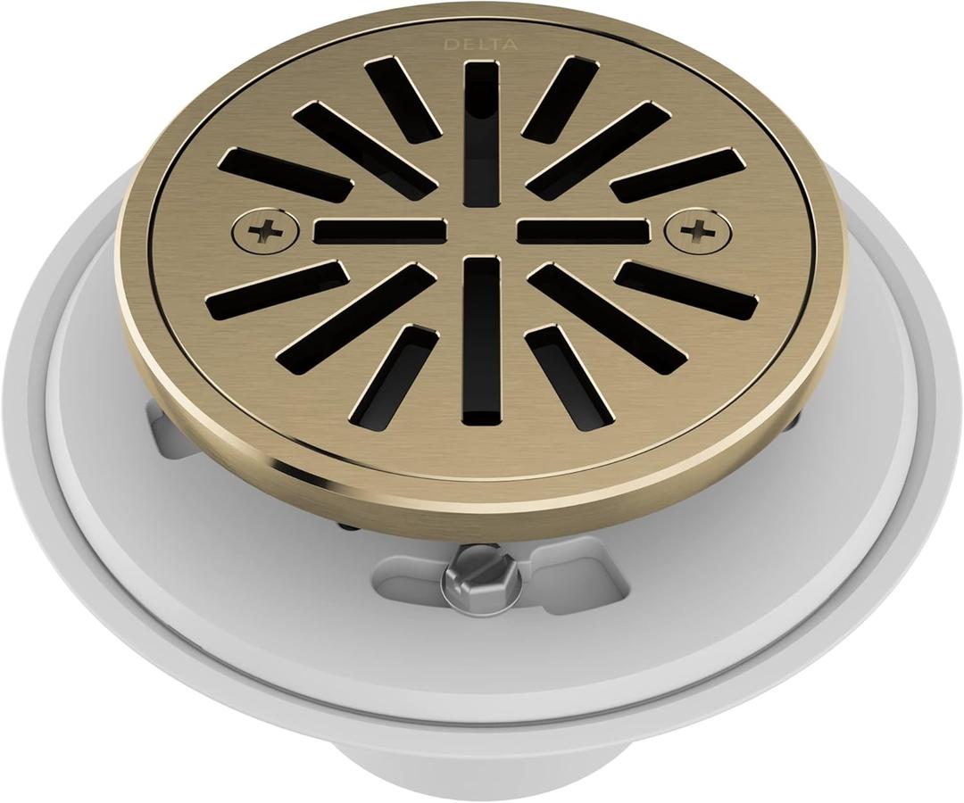 Delta 4 Inch Brushed Gold Tile-In Round Shower Floor Drain with Gasket and Removable Drain Gate, Champagne Bronze DT061411-CZ