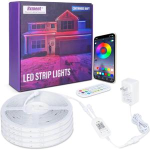 100ft IP68 Outdoor Led Strip Lights Waterproof with RF Remote & Bluetooth Music Sync App Control, Long Color Changing LED Rope Lights,5050 RGB Super Bright Outside Led Lights,24V