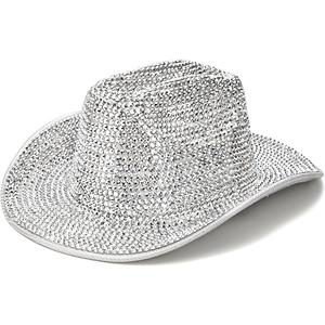 Peohud Silver Rhinestone Cowboy Hat for Women, Glitter Western Cowgirl Hat for Disco Costumes Wedding Party Music Festival