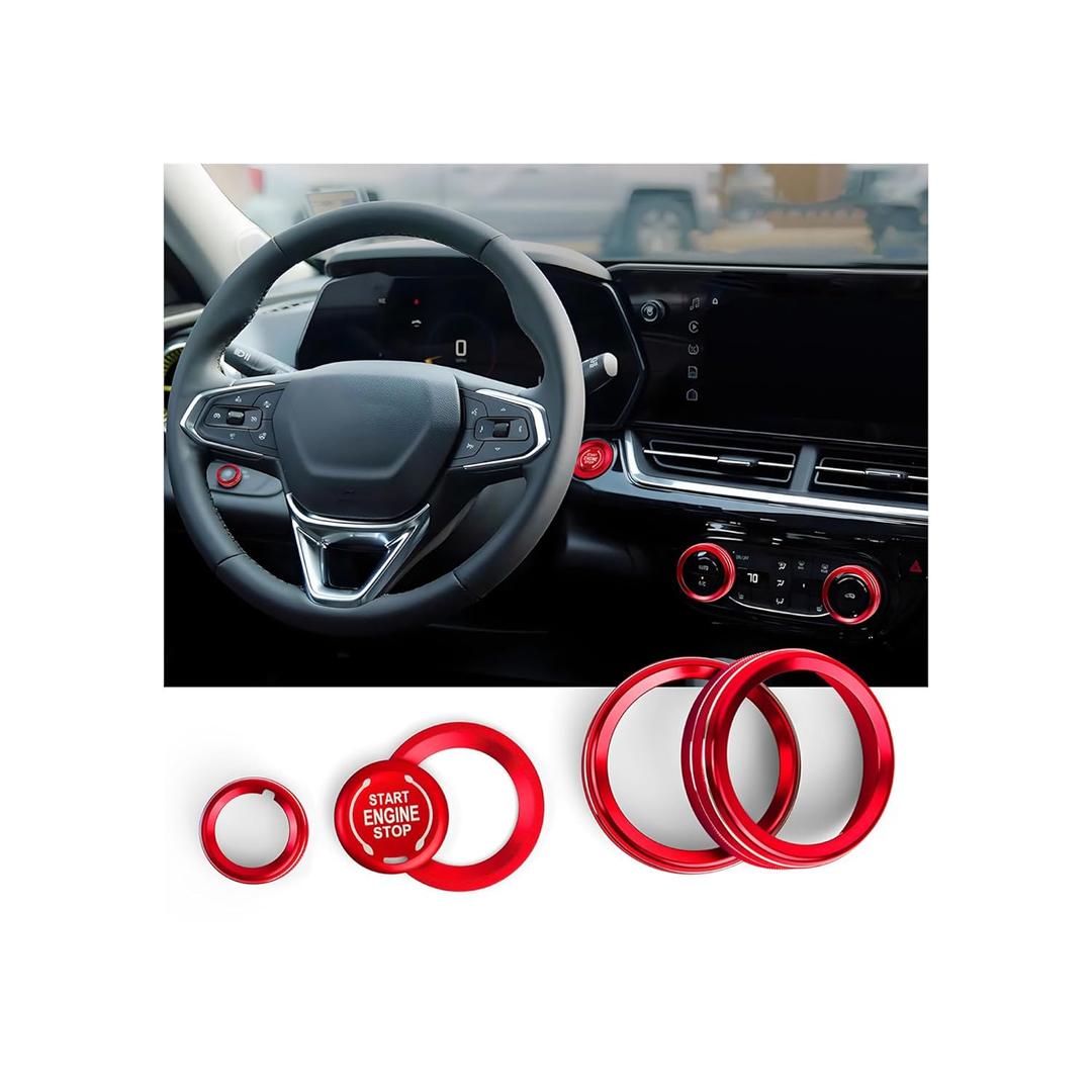 Polodunn for 2020-2025 2026 Chevrolet Trailblazer Accessories & 2024-2025 2026 Chevy Trax Accessories, 5pcs Aluminum Alloy Knob Covers Trim Set - Air Conditioning, Headlight & Push Start (Red)