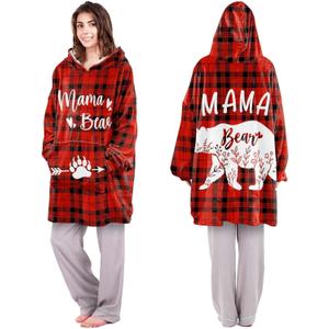 Gifts for Mom Wearable Blanket Hoodie - Mom Christmas Birthday Gift from Daughter Son - Love You Mama for Mothers Day Blanket (Red-mama Bear)