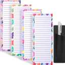 4 Pack Magnetic Note Pad for Fridge with Pen Holder, Totally 200 Sheets Grocery List Magnet Pad for Refrigerator Magnetic Shopping List PadFloral Design