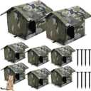 Weysat 8 Pieces Waterproof Stray Cats Shelter Warm Outdoor Cat House Foldable Pet Bed with Tent Stakes Winter Weatherproof Feral Cat Cave for Outside Stray Dog Kennel Wild Animal(Camouflage Color)