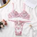 Sexy Lingerie Set for Women 2 Piece Underwired Push Up Bra+G-String Nightwear Lace See-Through Babydoll Underwear (XS)