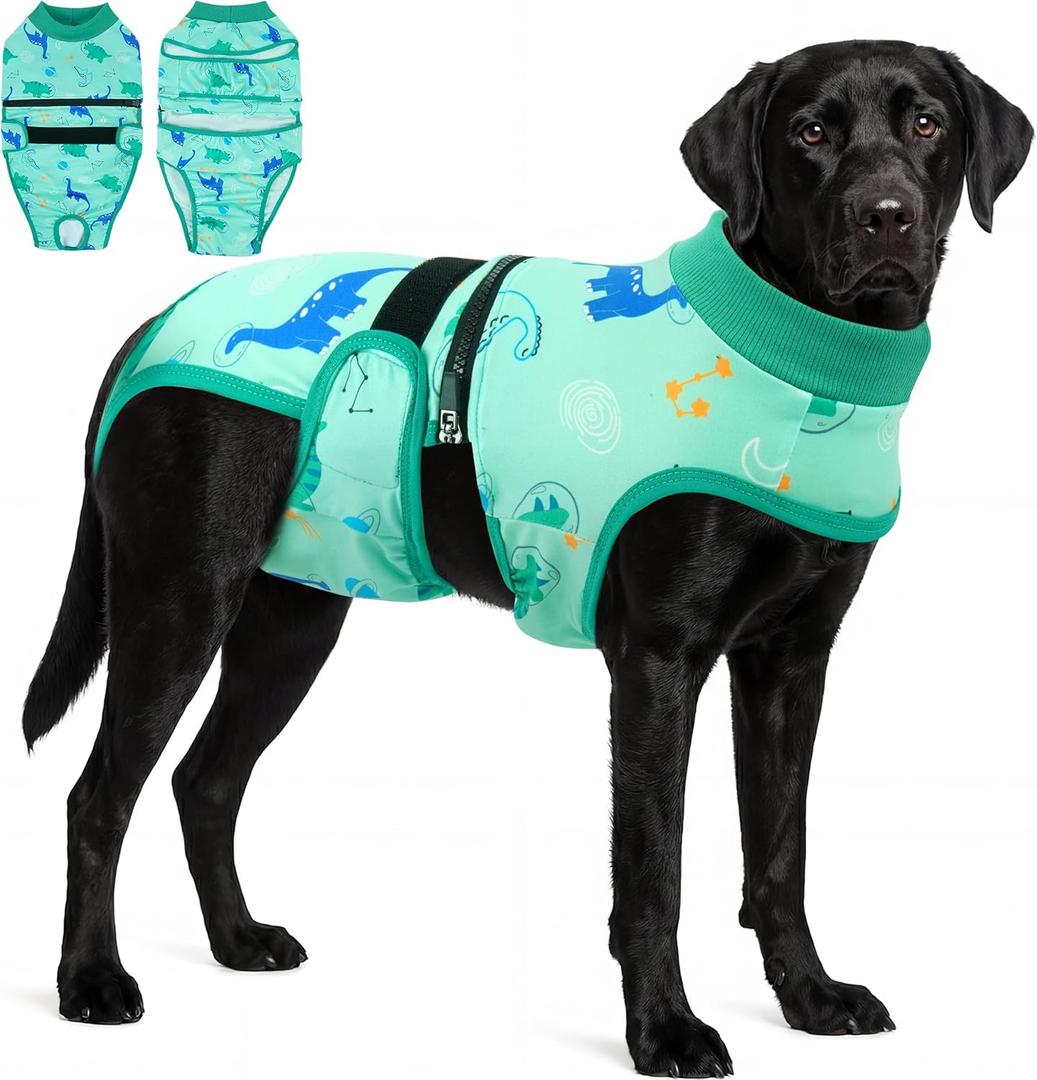 PUMYPOREITY 2-in-1 Detachable Dog Diapers, Escape-Proof Anti-Harassment Wear for Heat, Full Body Dog Onesie for Post-Surgery Recovery, Incontinence, Puppy Training & Senior Pet, XL, Green
