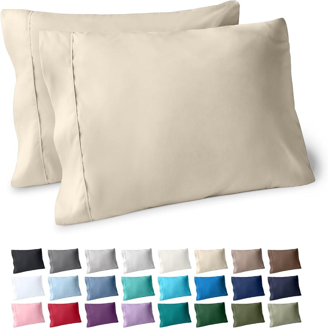 Bare Home Microfiber Pillow Cases - King Size Set of 2 - Cooling Pillowcases - Double Brushed - Sand Pillowcases 2 Pack - Easy Care (King Pillowcase Set of 2, Sand), 20x40 King
