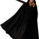 Halloween Cloak, Hooded Cape Cosplay Costume Unisex Robe Velvet Cloak (Large, Black)
