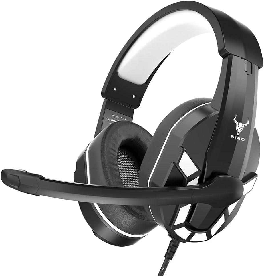 Kikc PS4 Gaming Headset with Mic for Xbox One, PS5, PC, Mobile Phone and Notebook, Controllable Volume Gaming Headphones with Soft Earmuffs for Kid (White)