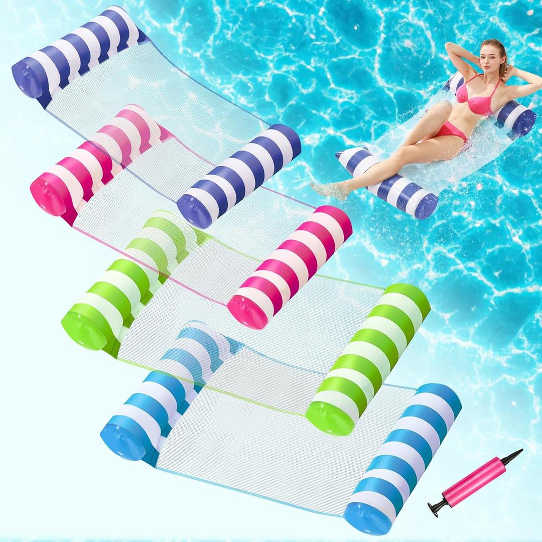 4 Pack Inflatable Pool Floats, OKSUWATER 4-in-1 Water Hammock, Pool Floats Adult Size for Swimming Pool Party Summer Lake Water Fun (multicolor)