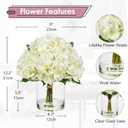 Hollyone Real Touch White Hydrangea Artificial Flowers in Vase Latex Large Faux Hydrangea Flowers Arrangements Hydrangeas Fake Flower with Glass Vase with Faux Water for Table Centerpiece Home Decor